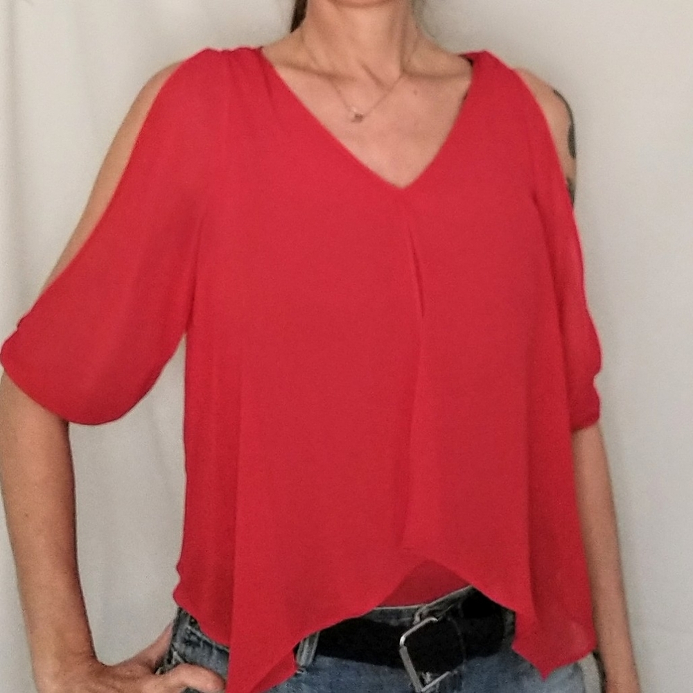 90's BCX Mock Tank with Sheer Cut Out Sleeves M